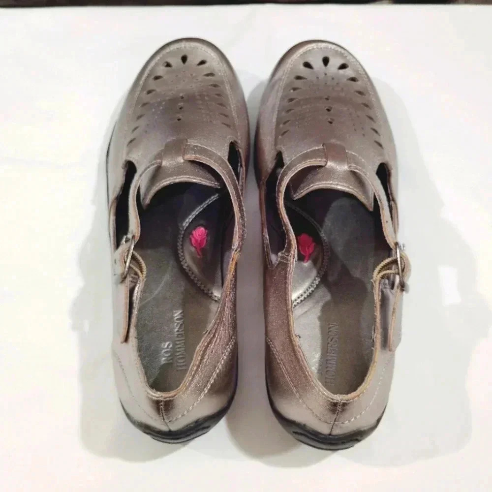 Ros Hommerson Cameo Mary Janes Pewter Leather W/ Box 7 Wide 7WW Maryjane - Picture 7 of 15